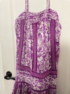 FARM Rio Purple and White Floral Maxi Dress with Lace Panels